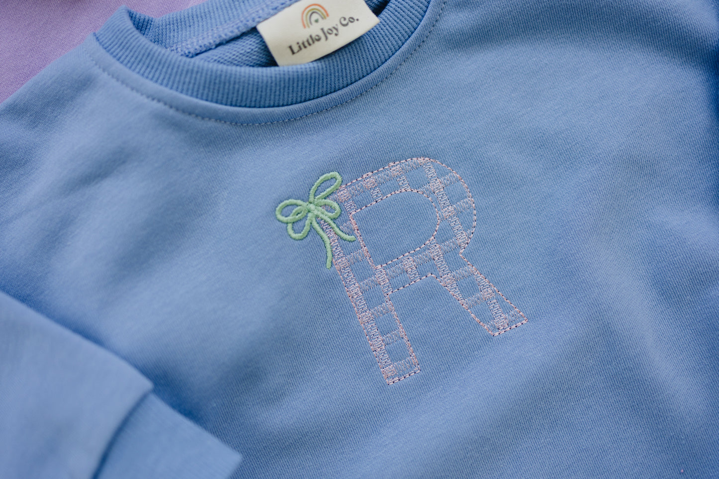 Custom Embroidered Crewneck Sweatshirt or Romper - Light Blue