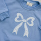 Blue Toile Applique Bow Sweatshirt Romper or Crewneck