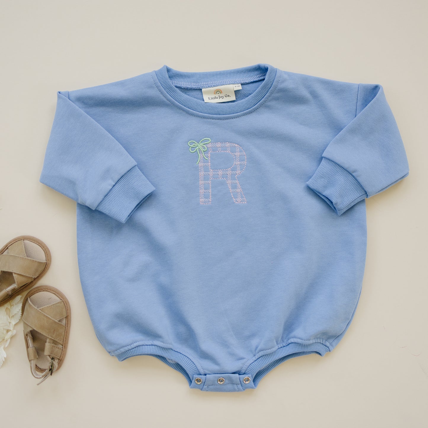 Custom Embroidered Crewneck Sweatshirt or Romper - Light Blue