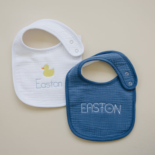 Custom Embroidered Muslin Bib - more colors