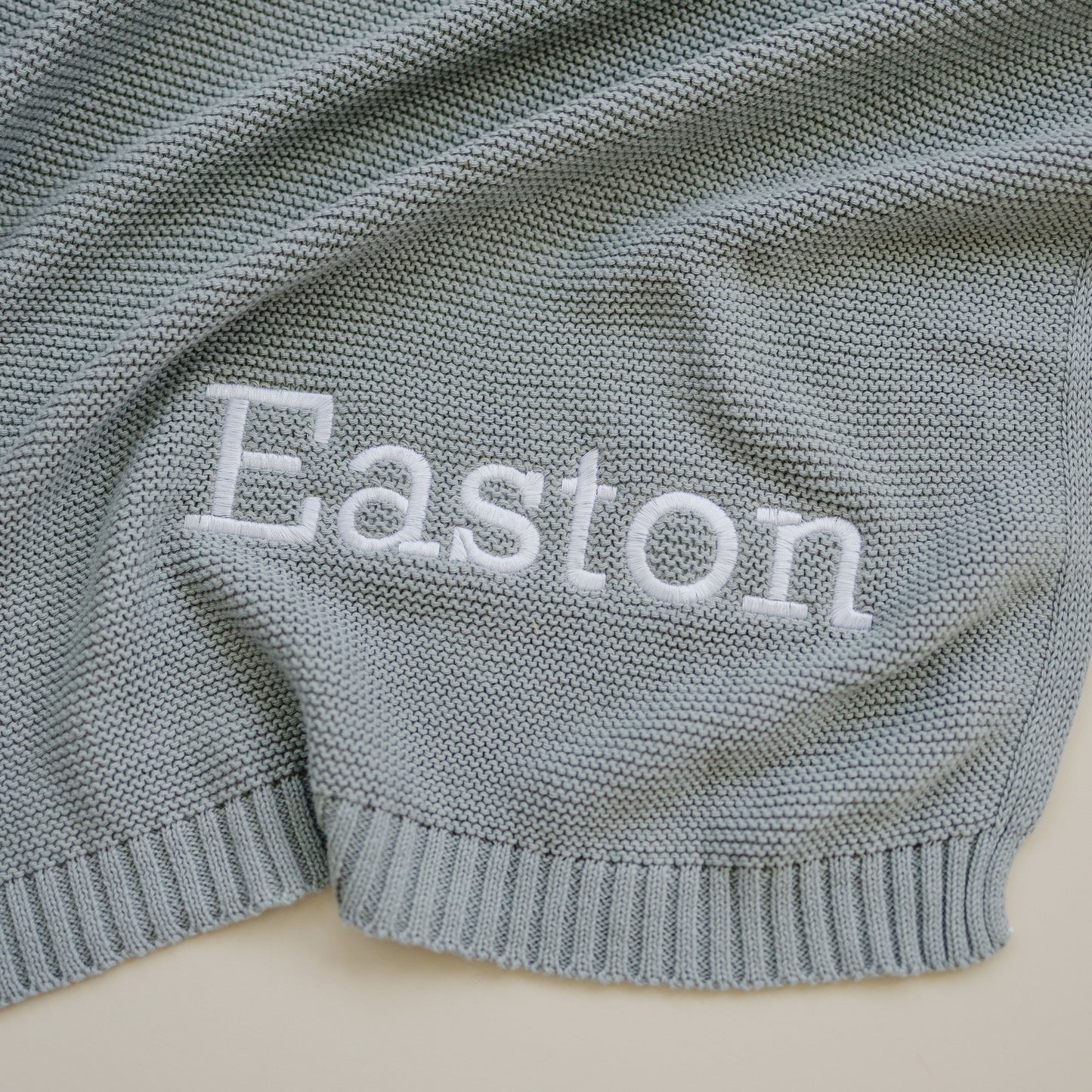 Custom Embroidered Knit Blanket - Blue Gray