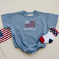 Custom Embroidered Blue 4th of July Oversized Tee or T-Shirt Romper - flag or pick your design!