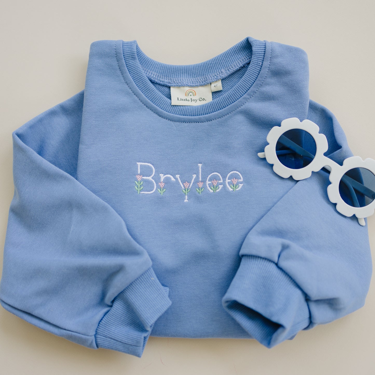 Custom Embroidered Crewneck Sweatshirt or Romper - Light Blue