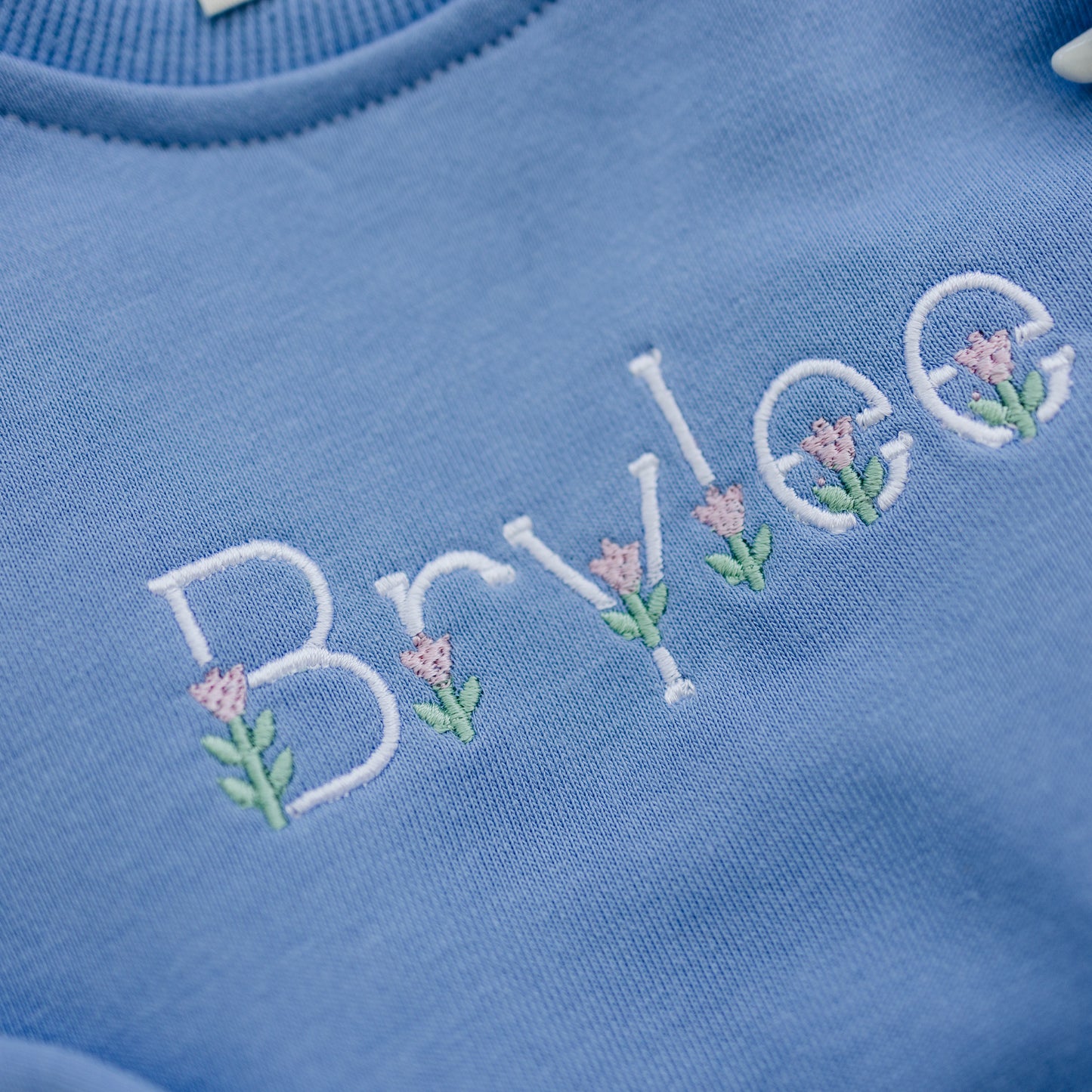 Custom Embroidered Crewneck Sweatshirt or Romper - Light Blue