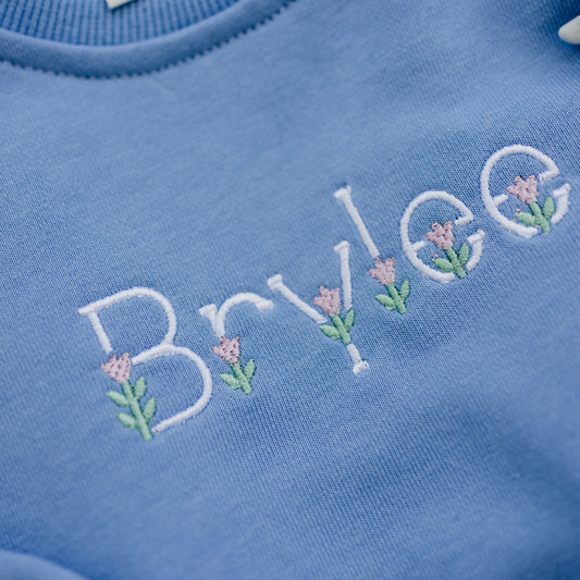 Custom Embroidered Crewneck Sweatshirt or Romper - Light Blue
