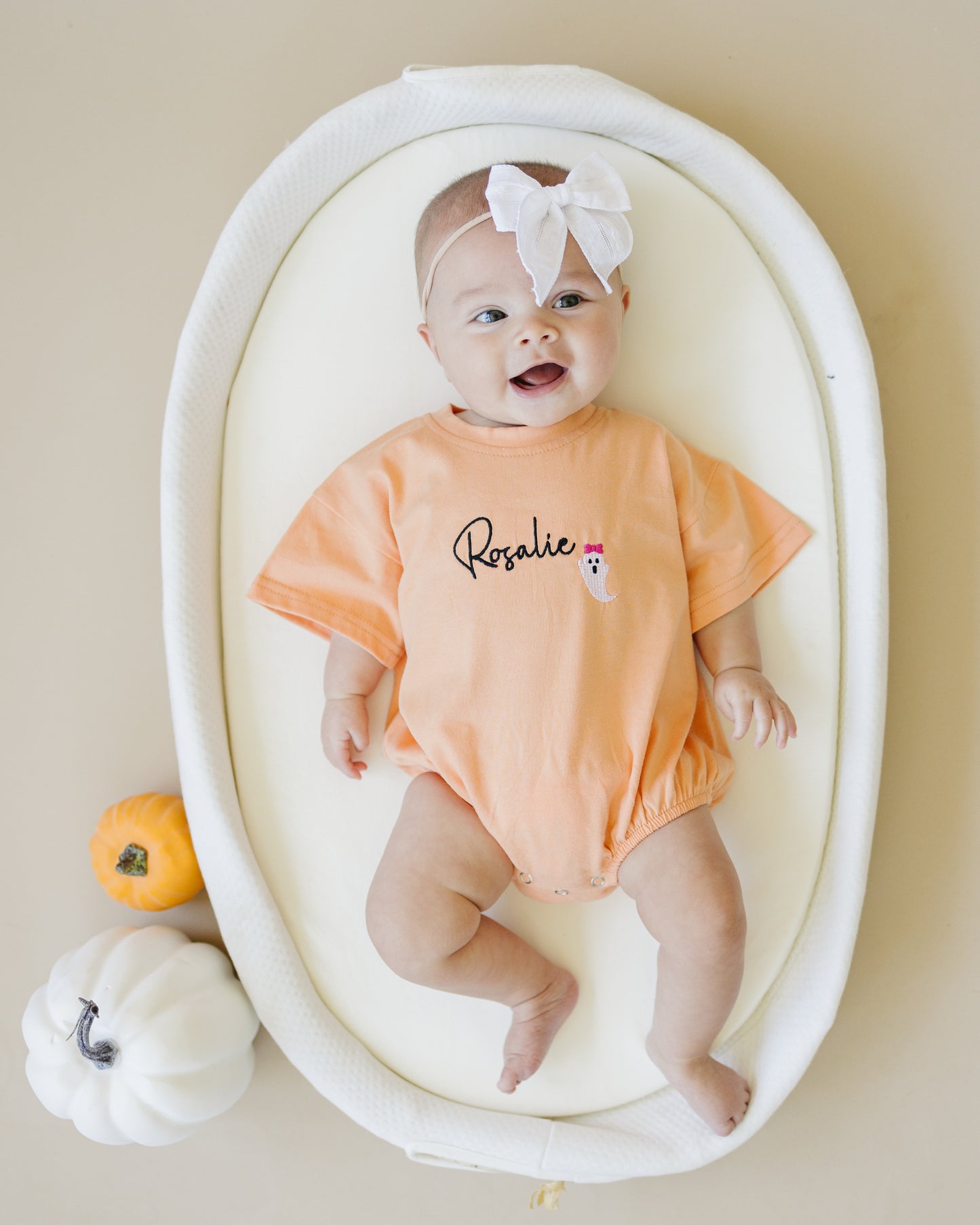 Custom Embroidered Halloween T-Shirt Romper - Bow Ghost