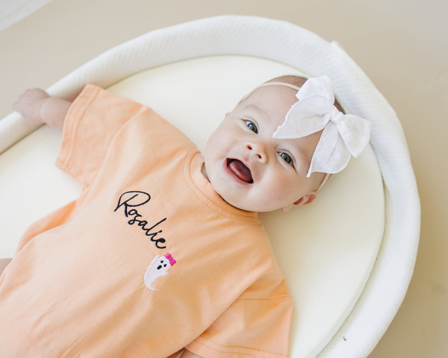 Custom Embroidered Halloween T-Shirt Romper - Bow Ghost