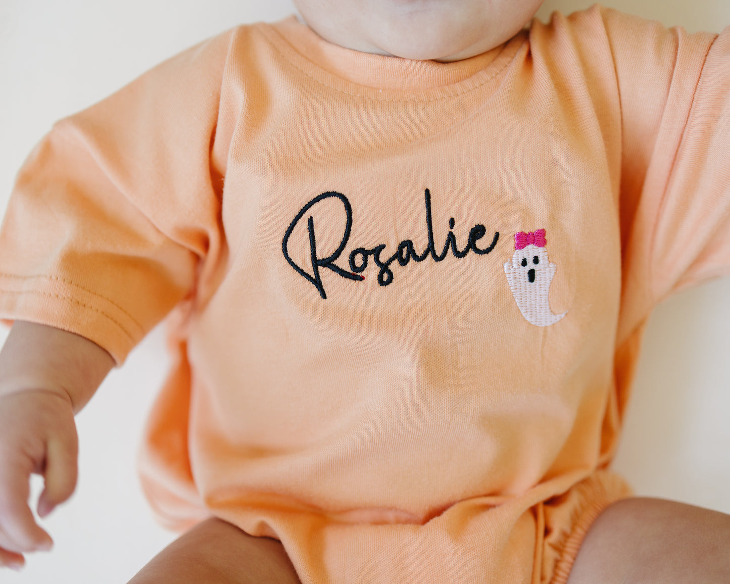 Custom Embroidered Halloween T-Shirt Romper - Bow Ghost