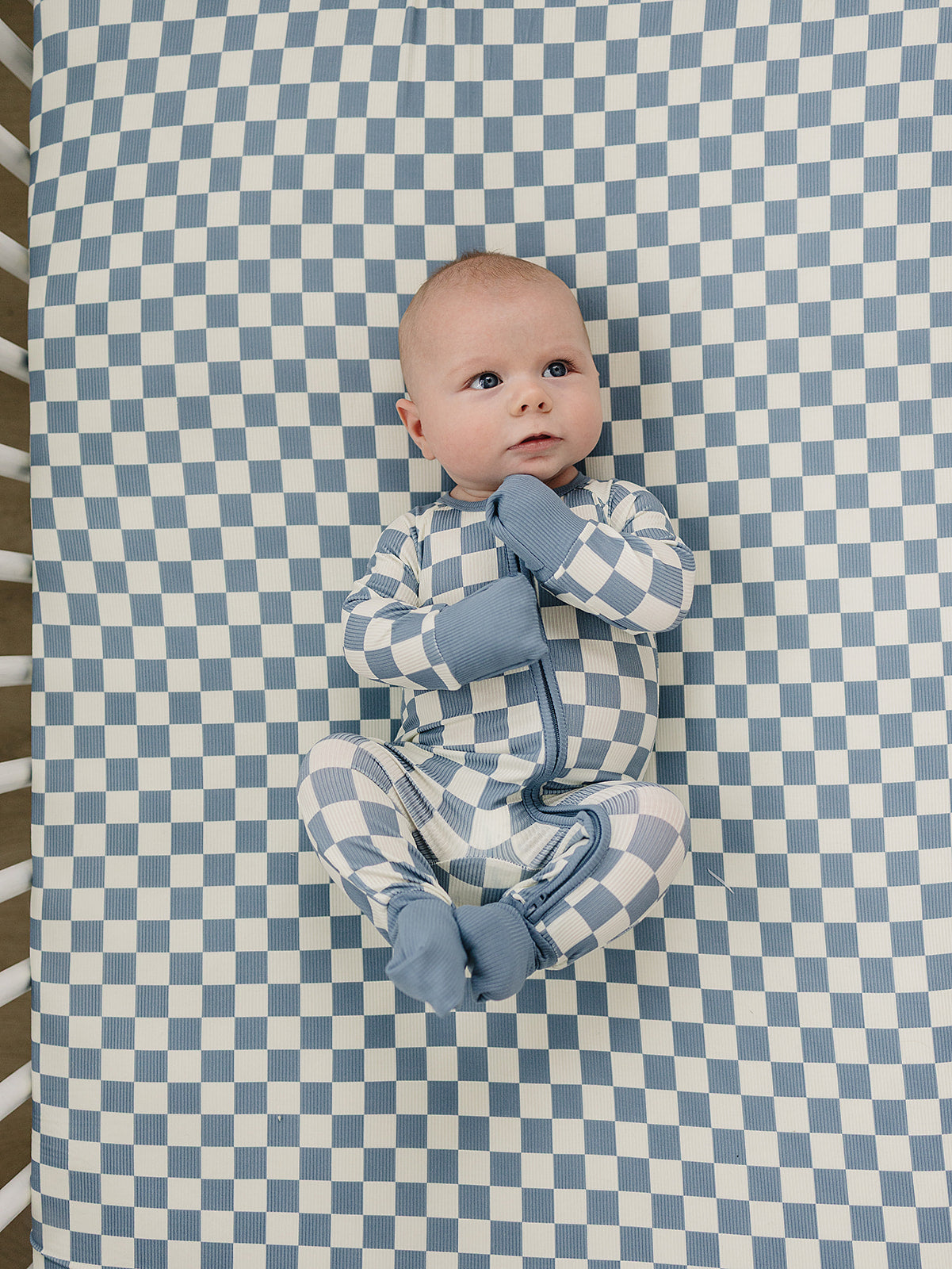 Blue Checkered Bamboo Zipper