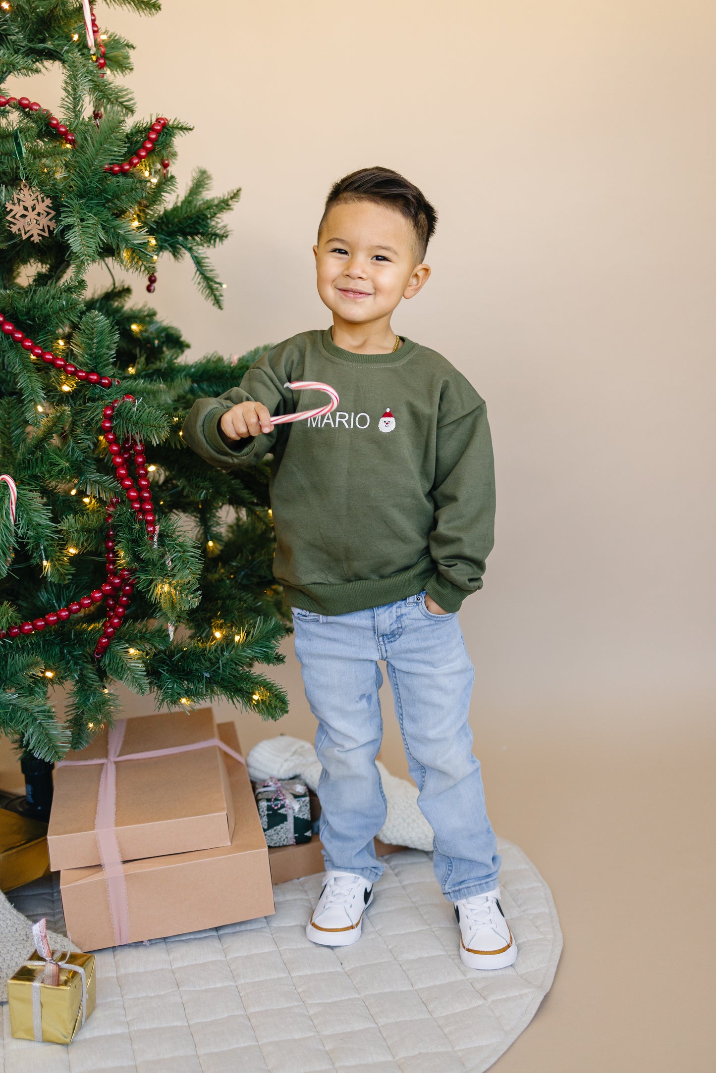 Custom Embroidered Christmas Crewneck or Sweatshirt Romper - Olive Green