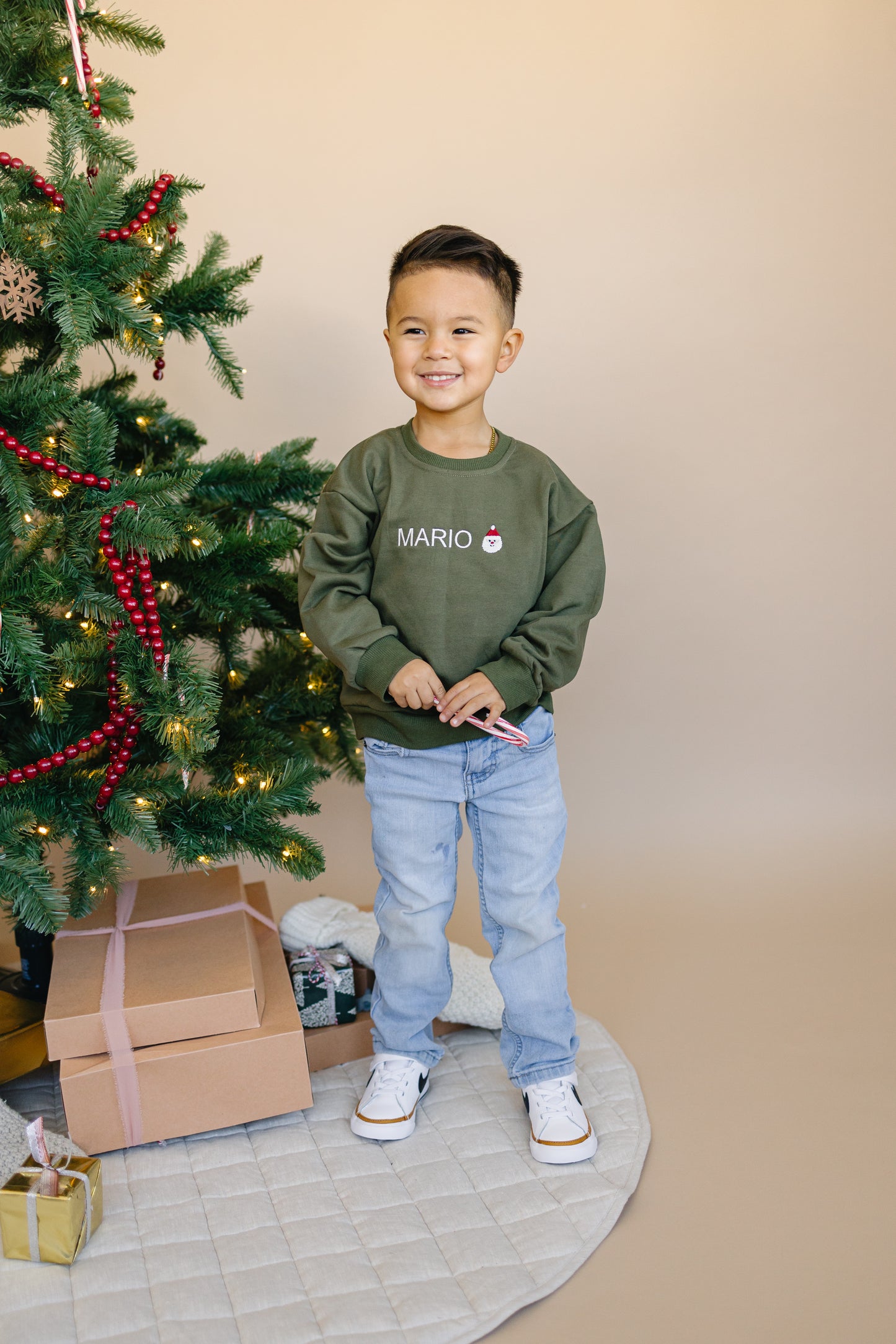 Custom Embroidered Christmas Crewneck or Sweatshirt Romper - Olive Green