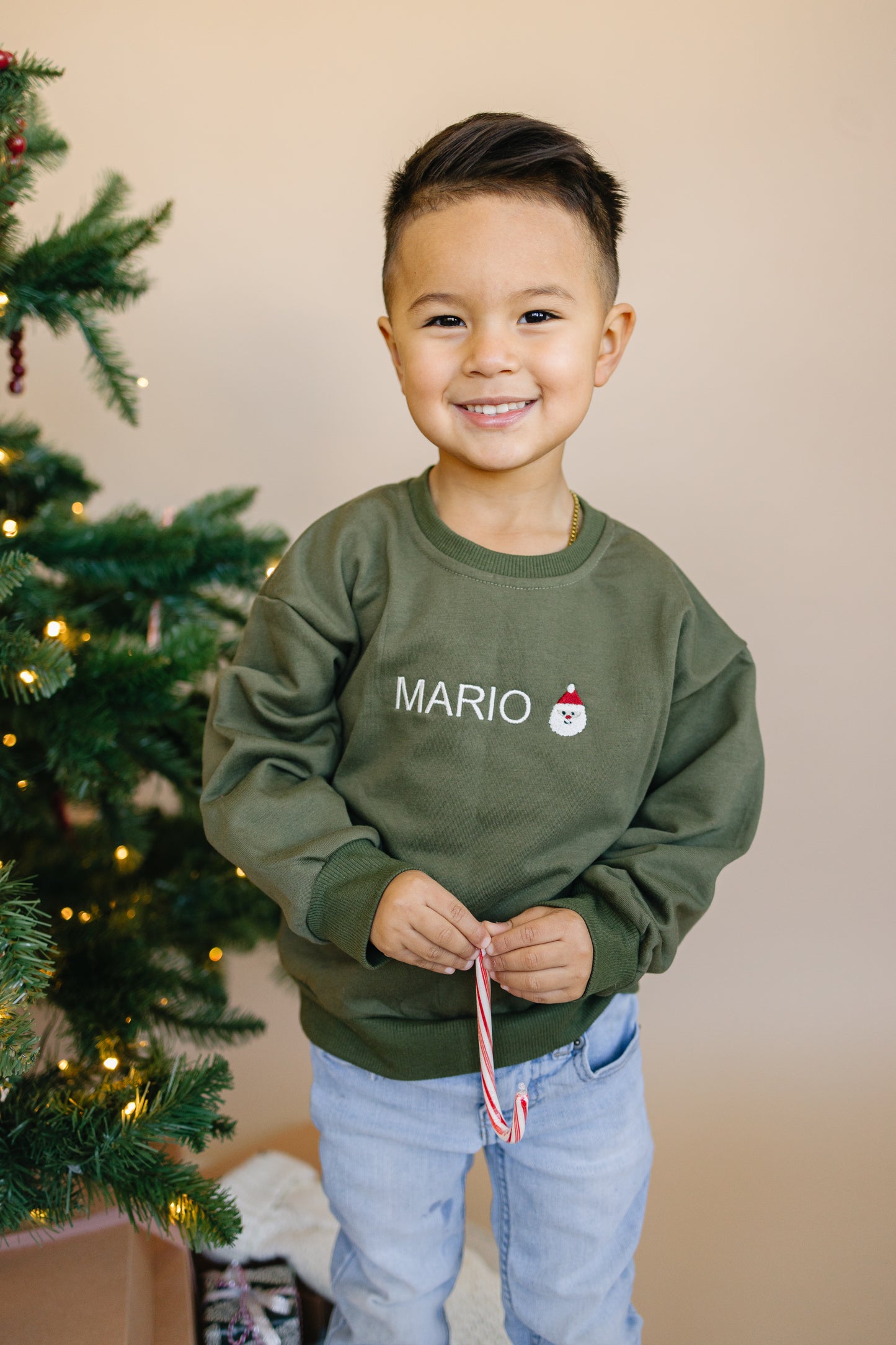 Custom Embroidered Christmas Crewneck or Sweatshirt Romper - Olive Green