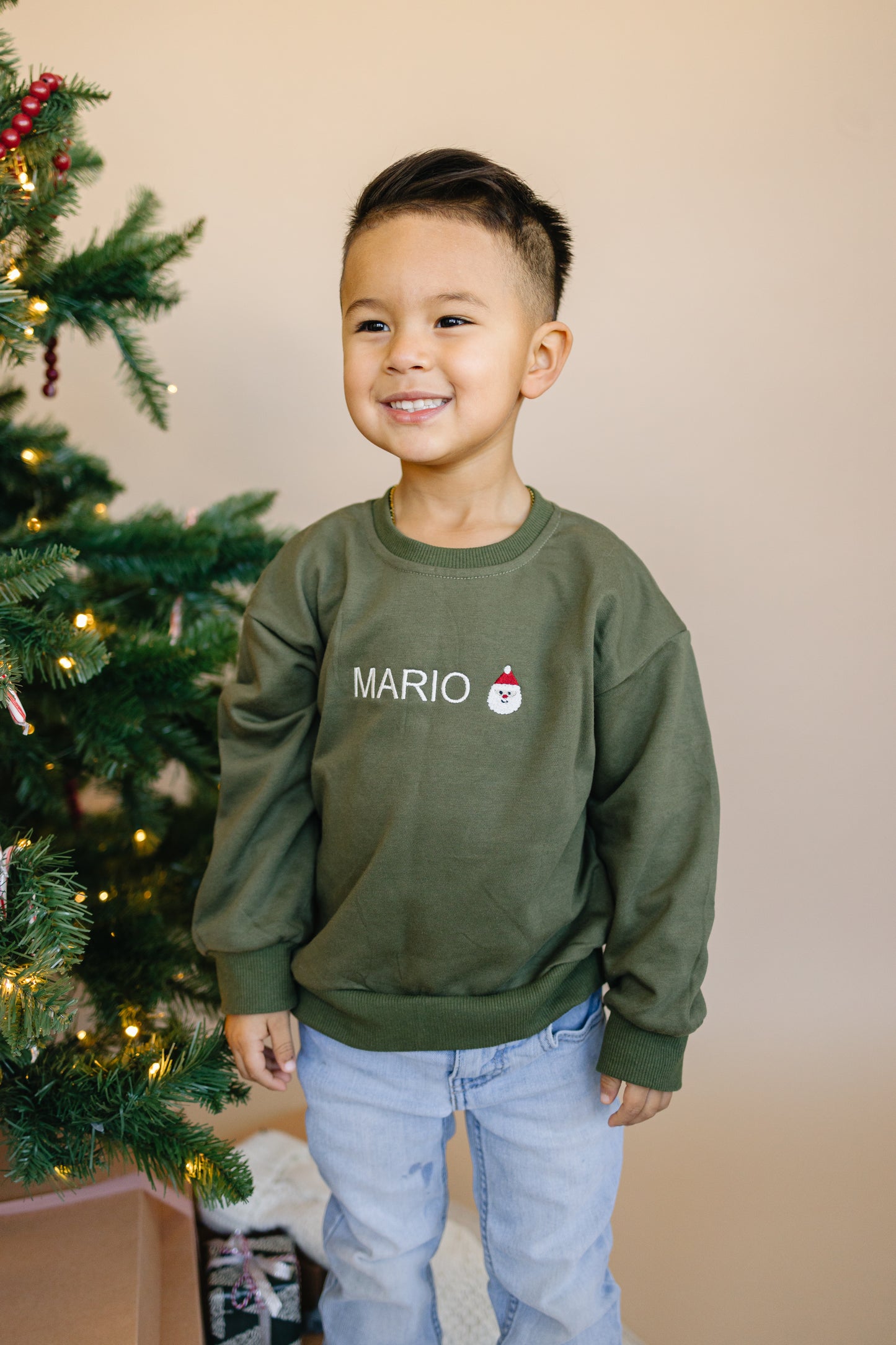 Custom Embroidered Christmas Crewneck or Sweatshirt Romper - Olive Green