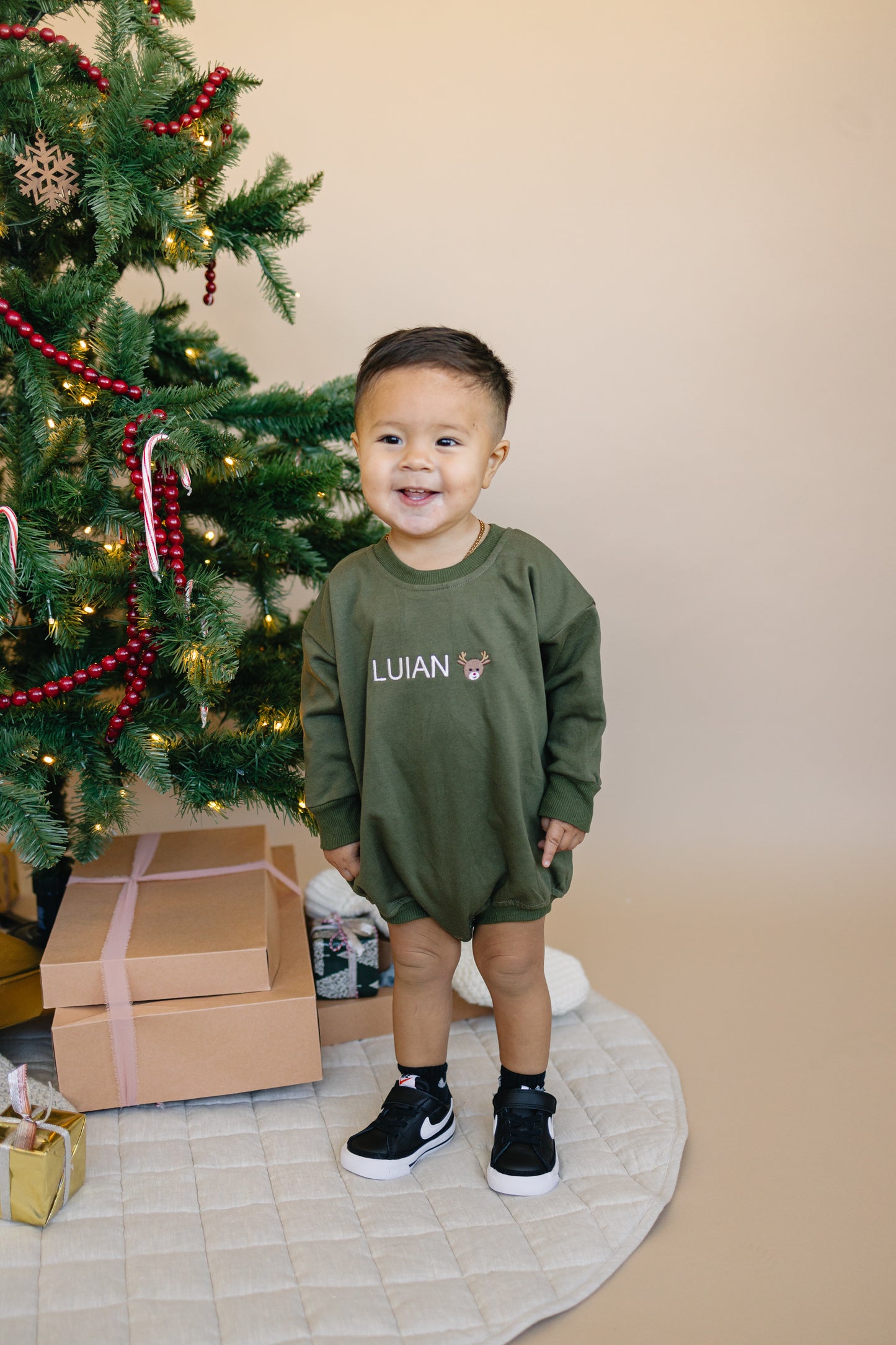 Custom Embroidered Christmas Crewneck or Sweatshirt Romper - Olive Green