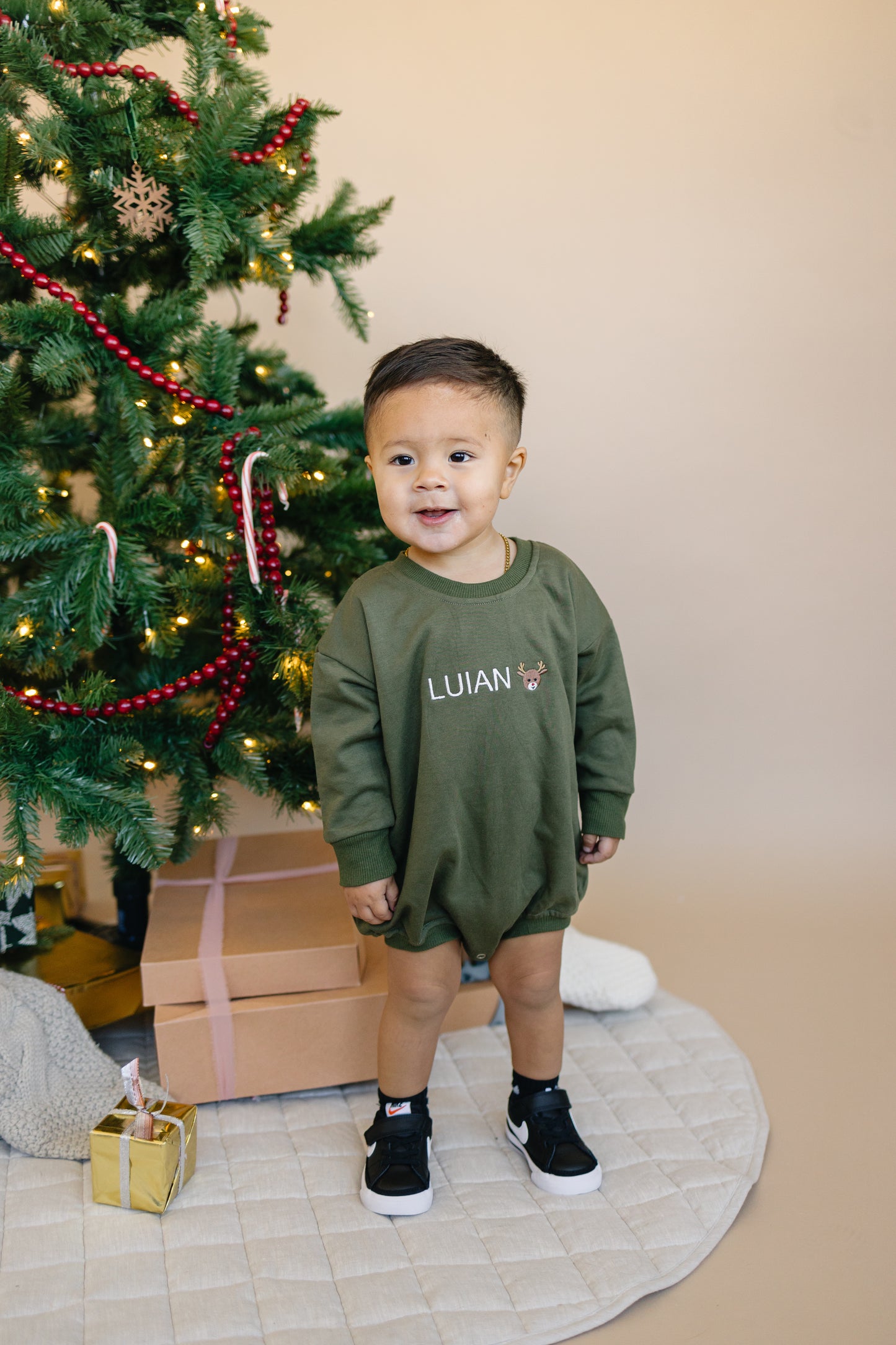 Custom Embroidered Christmas Crewneck or Sweatshirt Romper - Olive Green