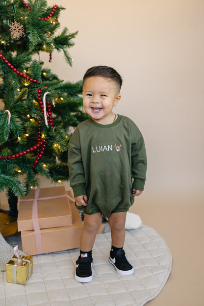 Custom Embroidered Christmas Crewneck or Sweatshirt Romper - Olive Green