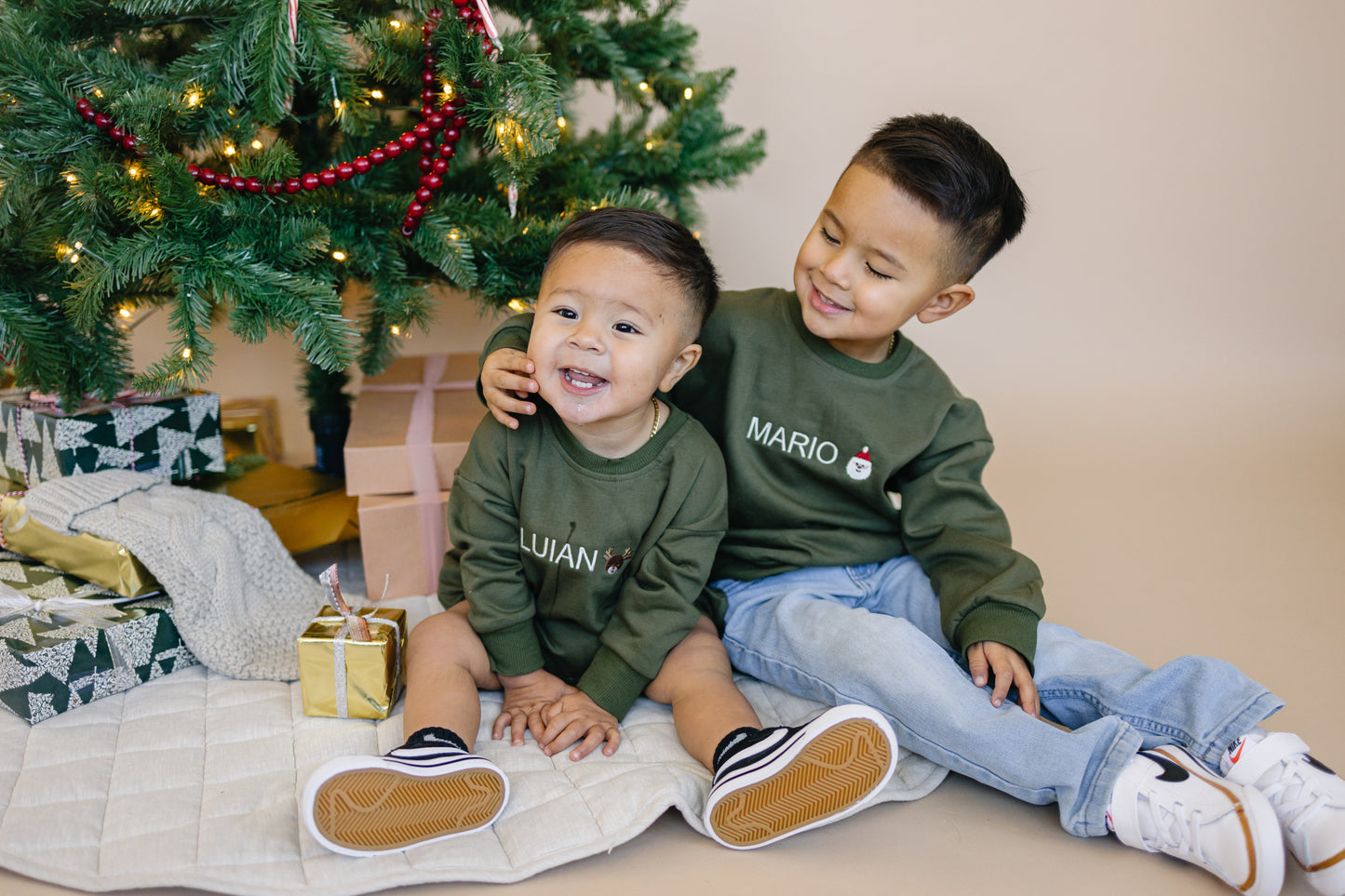 Custom Embroidered Christmas Crewneck or Sweatshirt Romper - Olive Green