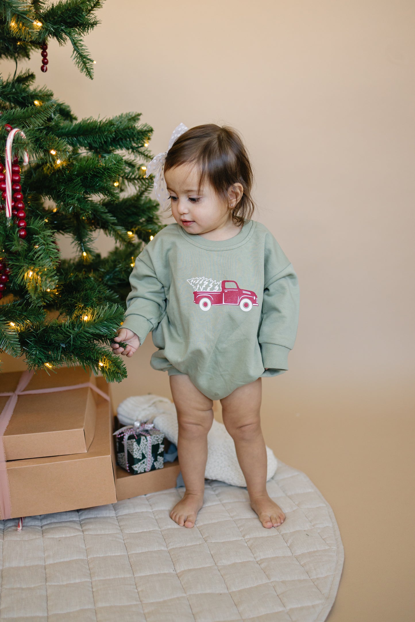 Christmas Tree Truck Sweatshirt Romper