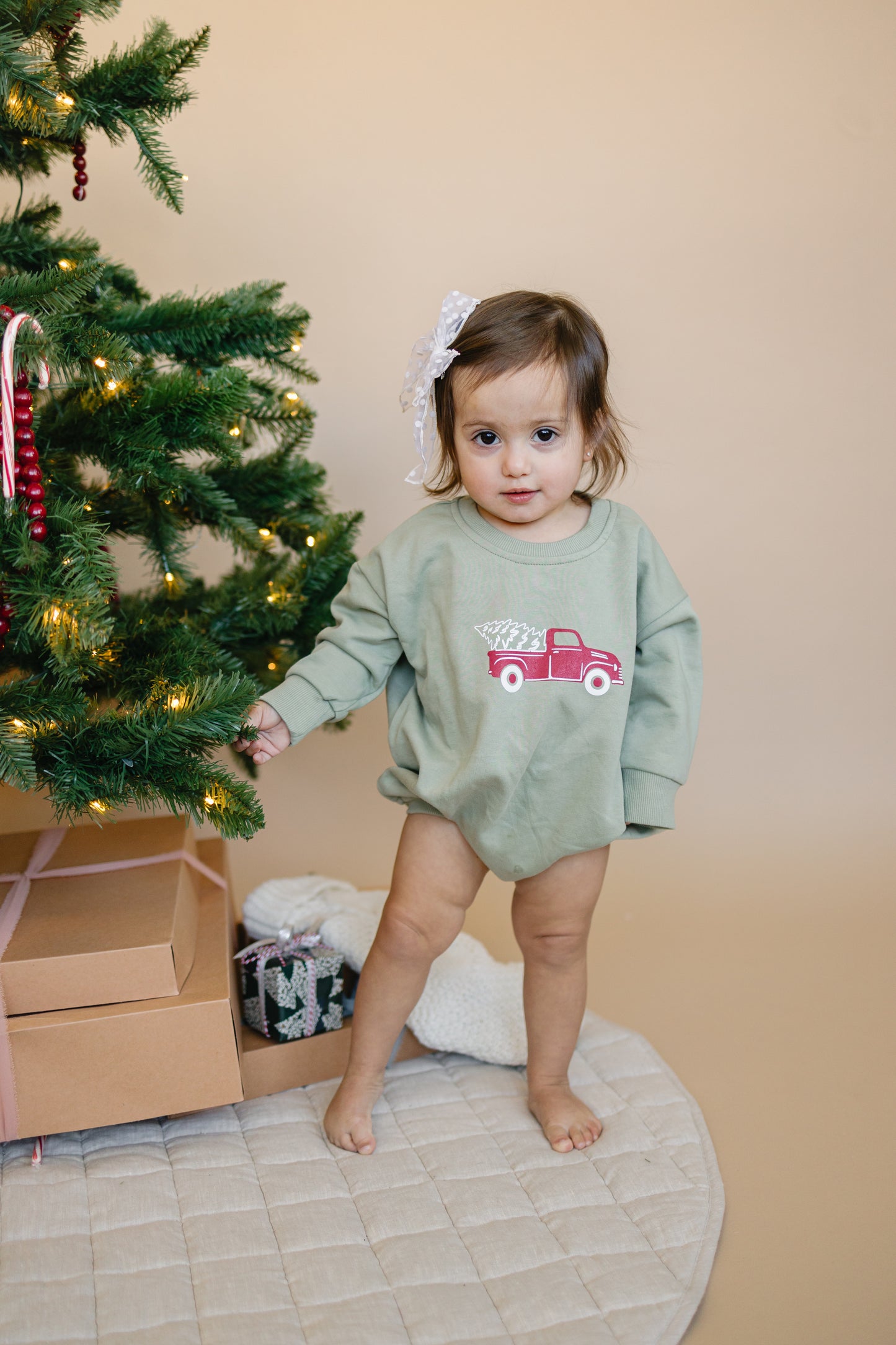 Christmas Tree Truck Sweatshirt Romper