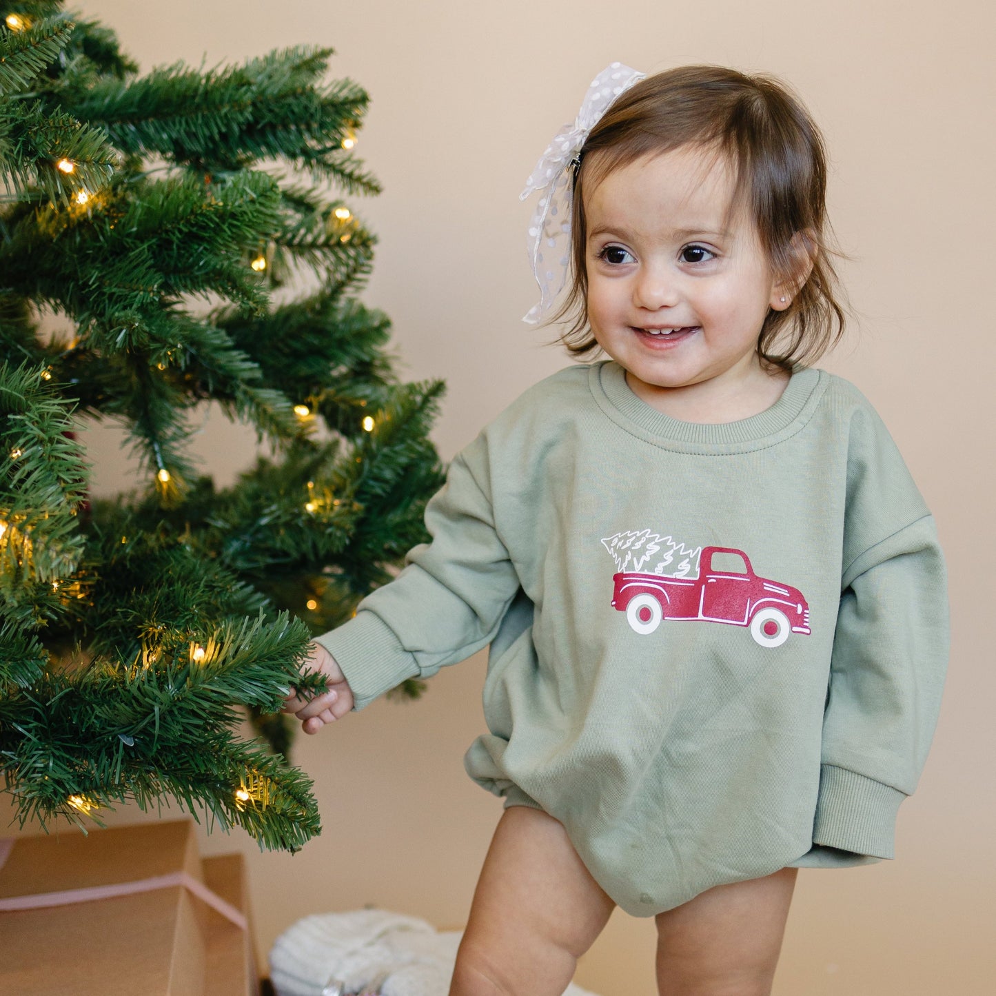 Christmas Tree Truck Sweatshirt Romper