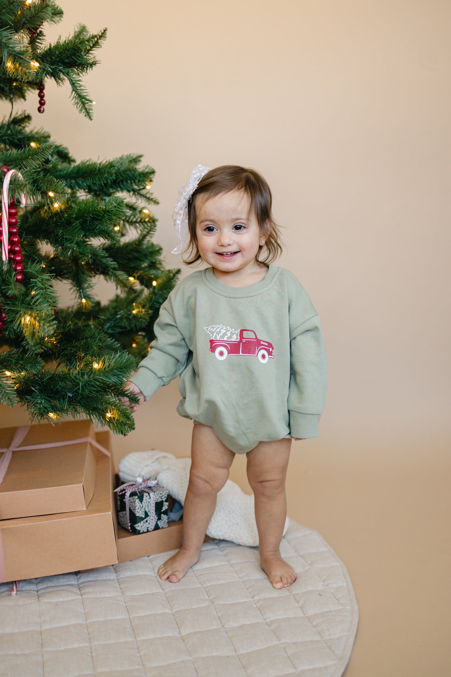 Christmas Tree Truck Sweatshirt Romper