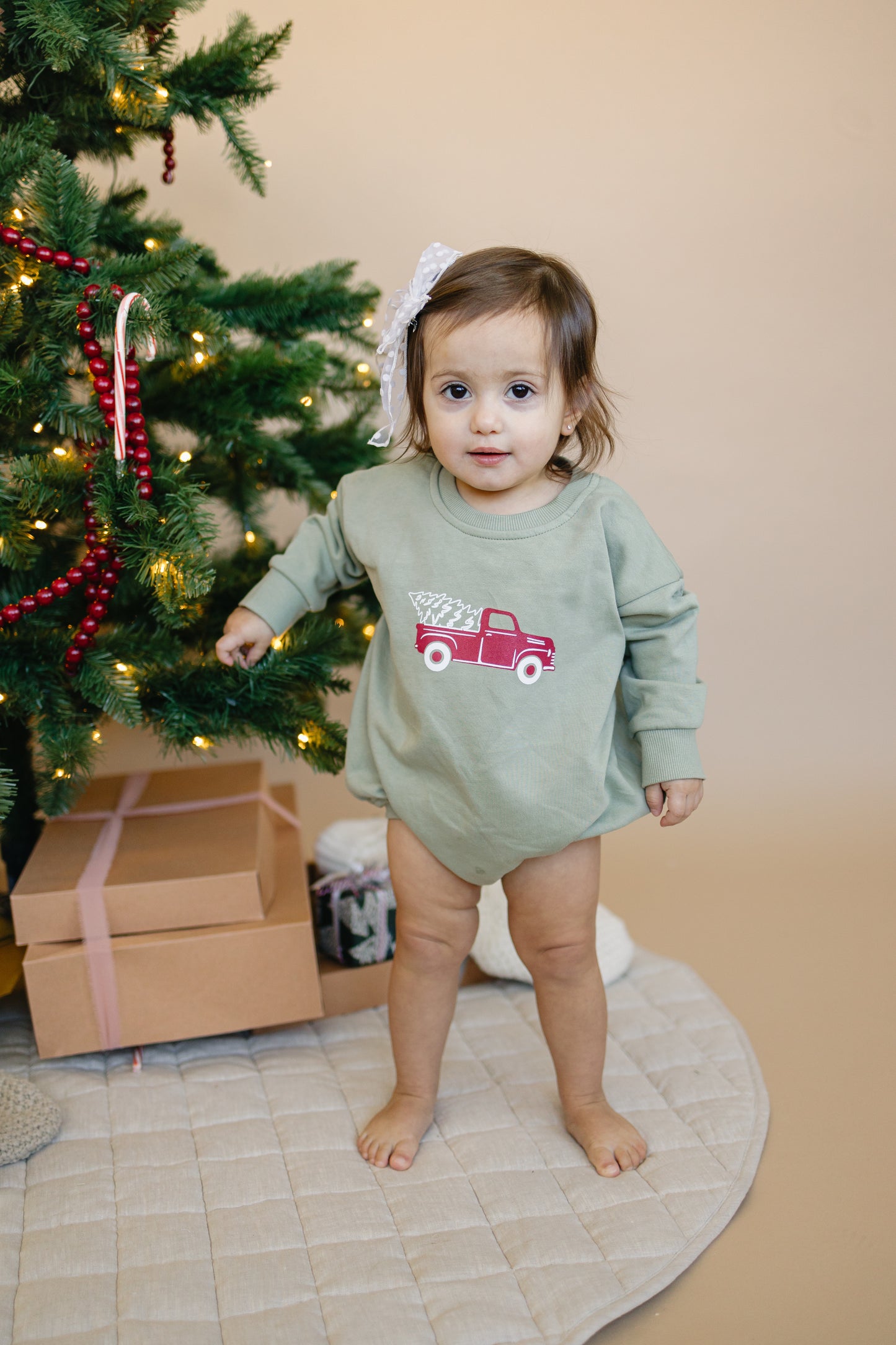 Christmas Tree Truck Sweatshirt Romper