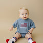Custom Embroidered Blue 4th of July Oversized Tee or T-Shirt Romper - flag or pick your design!