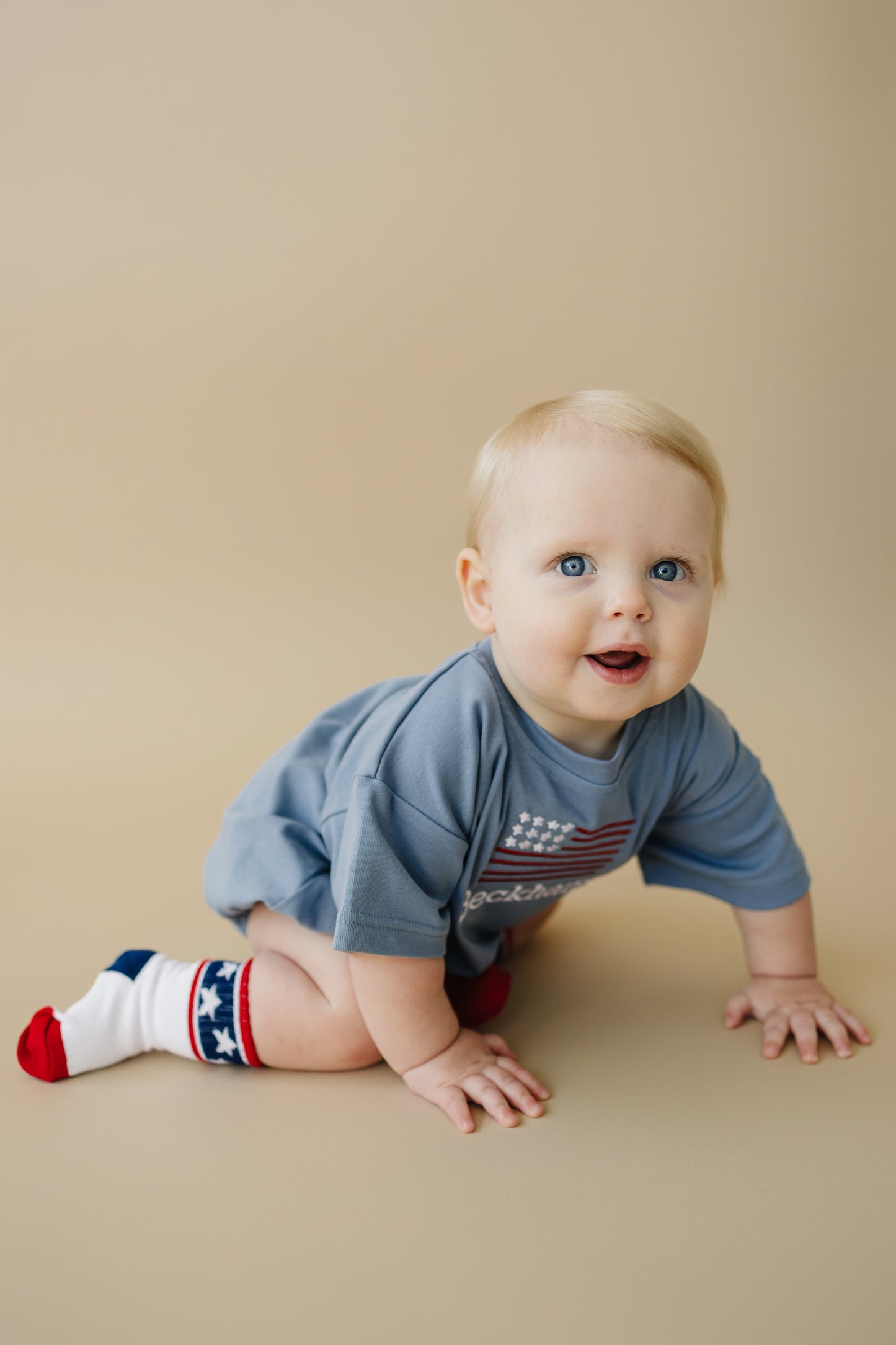 Custom Embroidered Blue 4th of July Oversized Tee or T-Shirt Romper - flag or pick your design!
