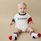 Custom Embroidered 4th of July Colorblock T-Shirt Romper or Oversized Tee - Flag
