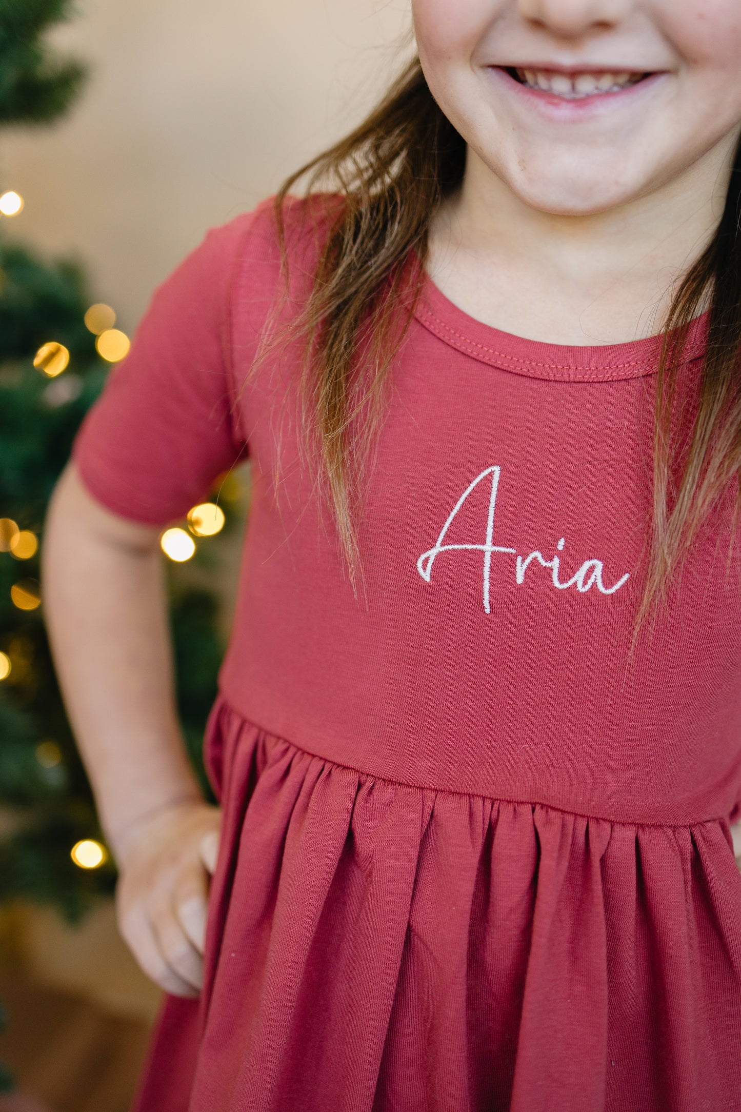 Custom Embroidered Organic Cotton Christmas Twirl Dress - Red or Green