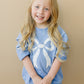 Blue Toile Applique Bow Sweatshirt Romper or Crewneck