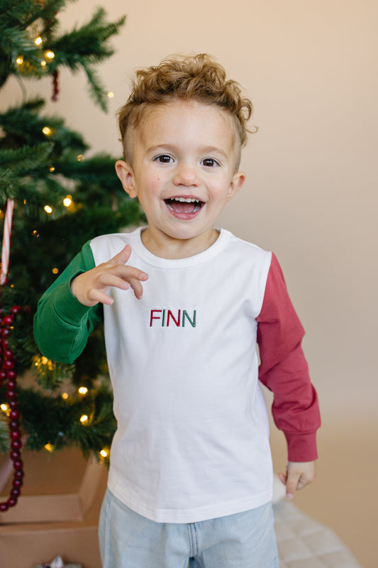 Blank Organic Cotton Colorblock Christmas Tee