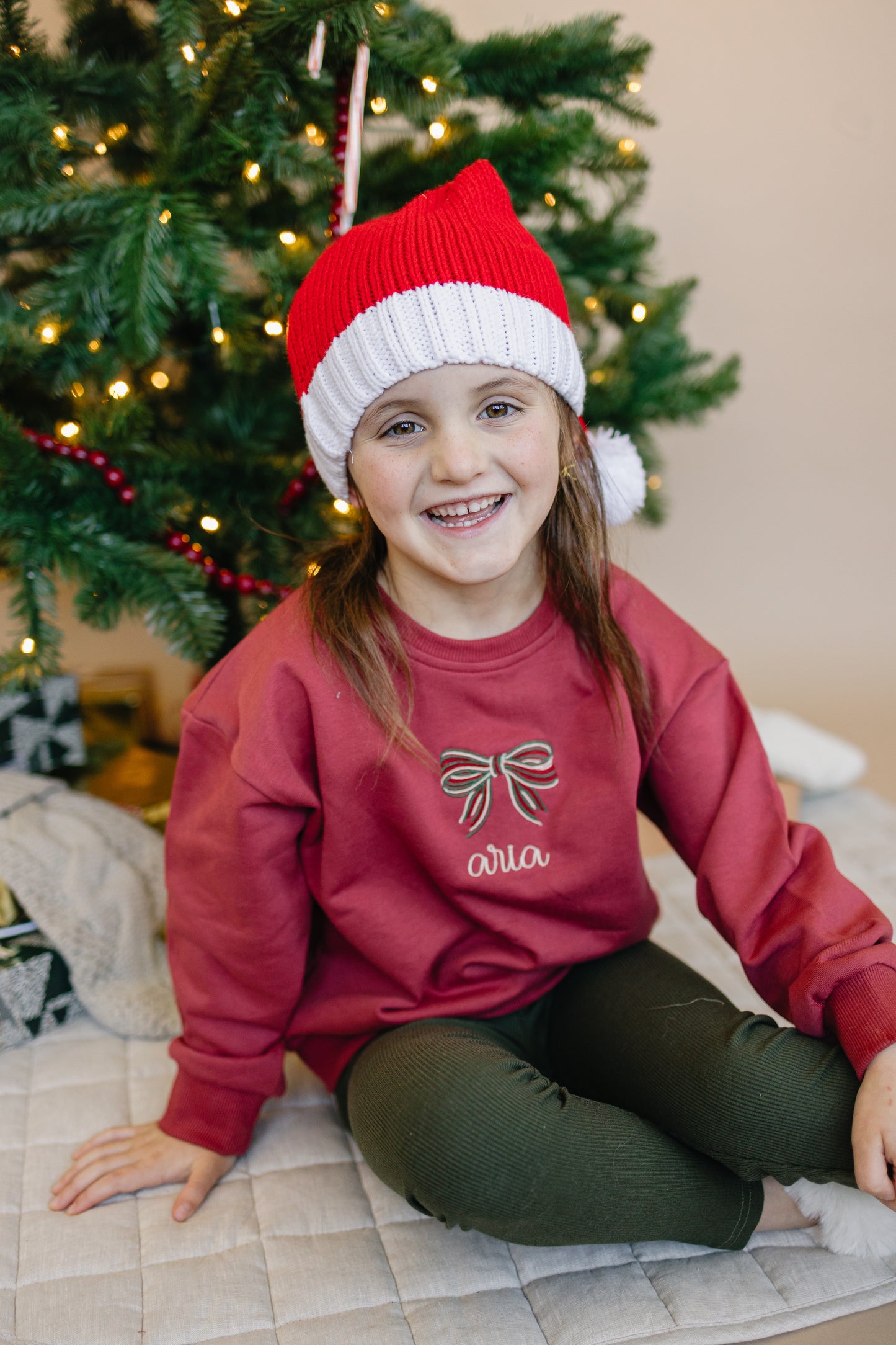 Custom Embroidered Red Sweatshirt or Romper - Christmas Bow