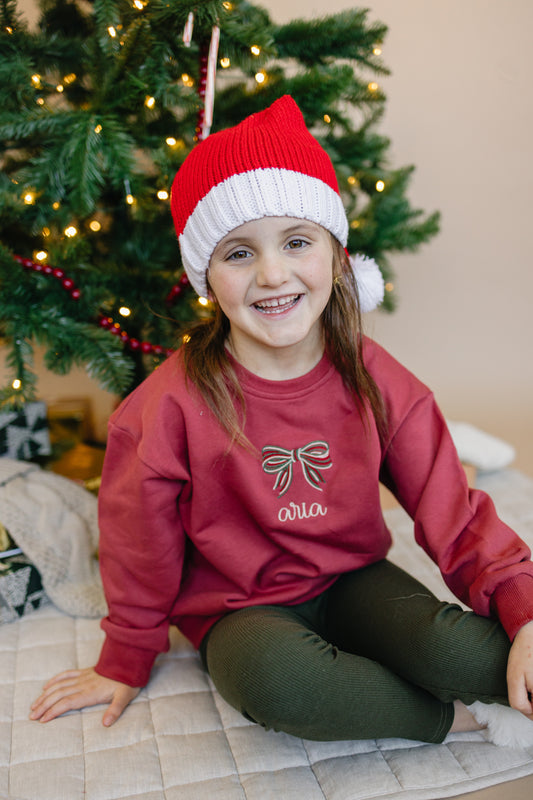 Custom Embroidered Red Sweatshirt or Romper - Christmas Bow