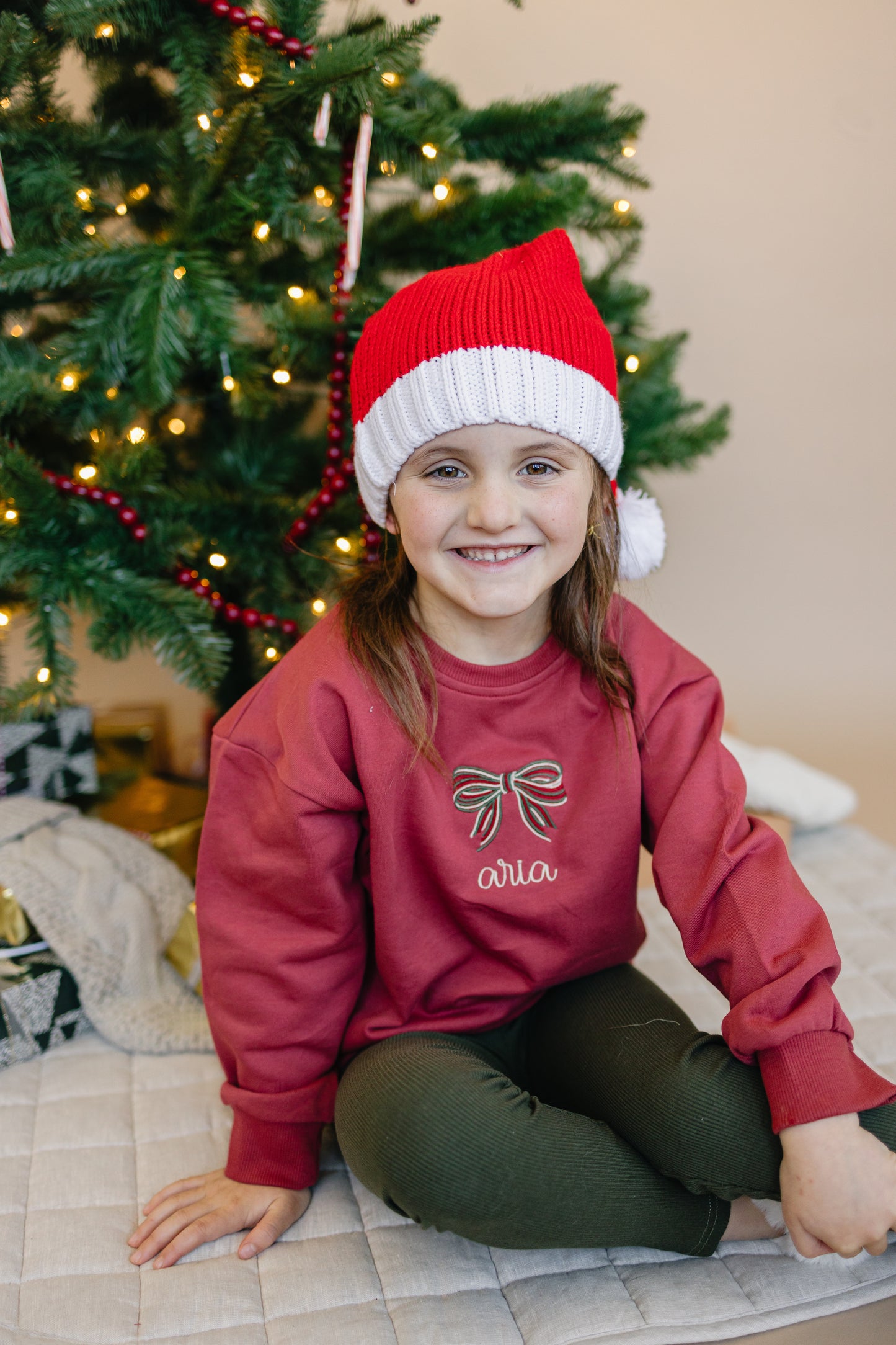 Custom Embroidered Christmas Bow Sweatshirt or Romper