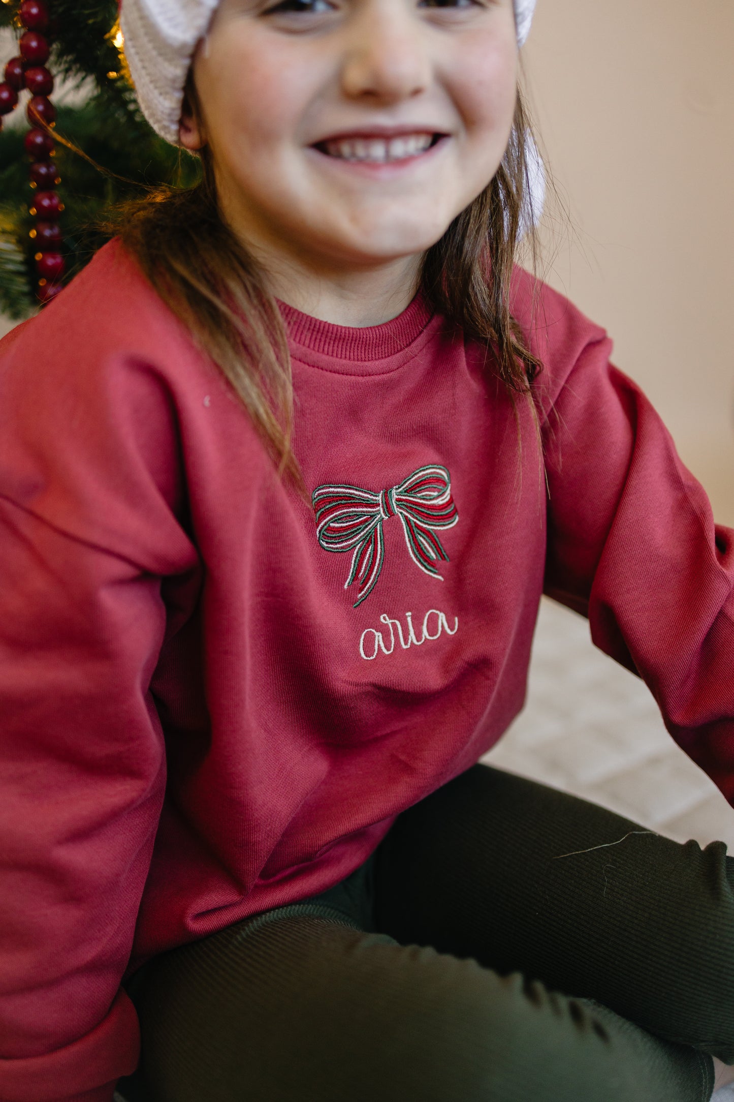 Custom Embroidered Red Sweatshirt or Romper - Christmas Bow