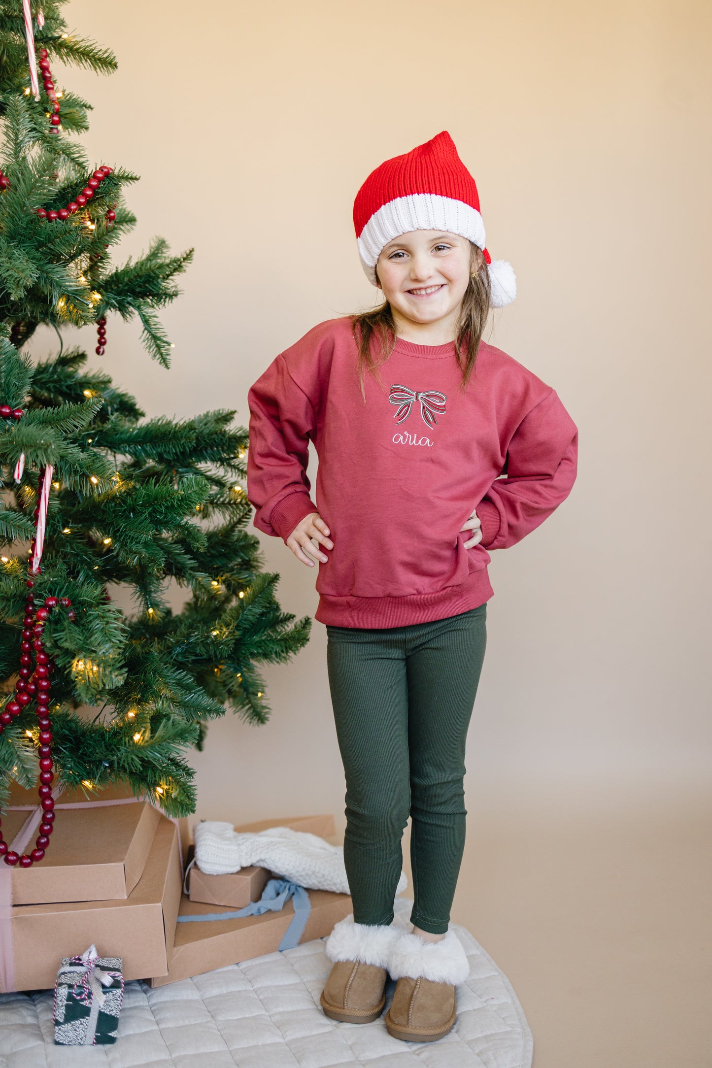 Custom Embroidered Christmas Bow Sweatshirt or Romper