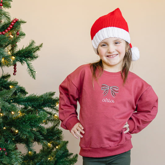 Custom Embroidered Christmas Bow Sweatshirt or Romper