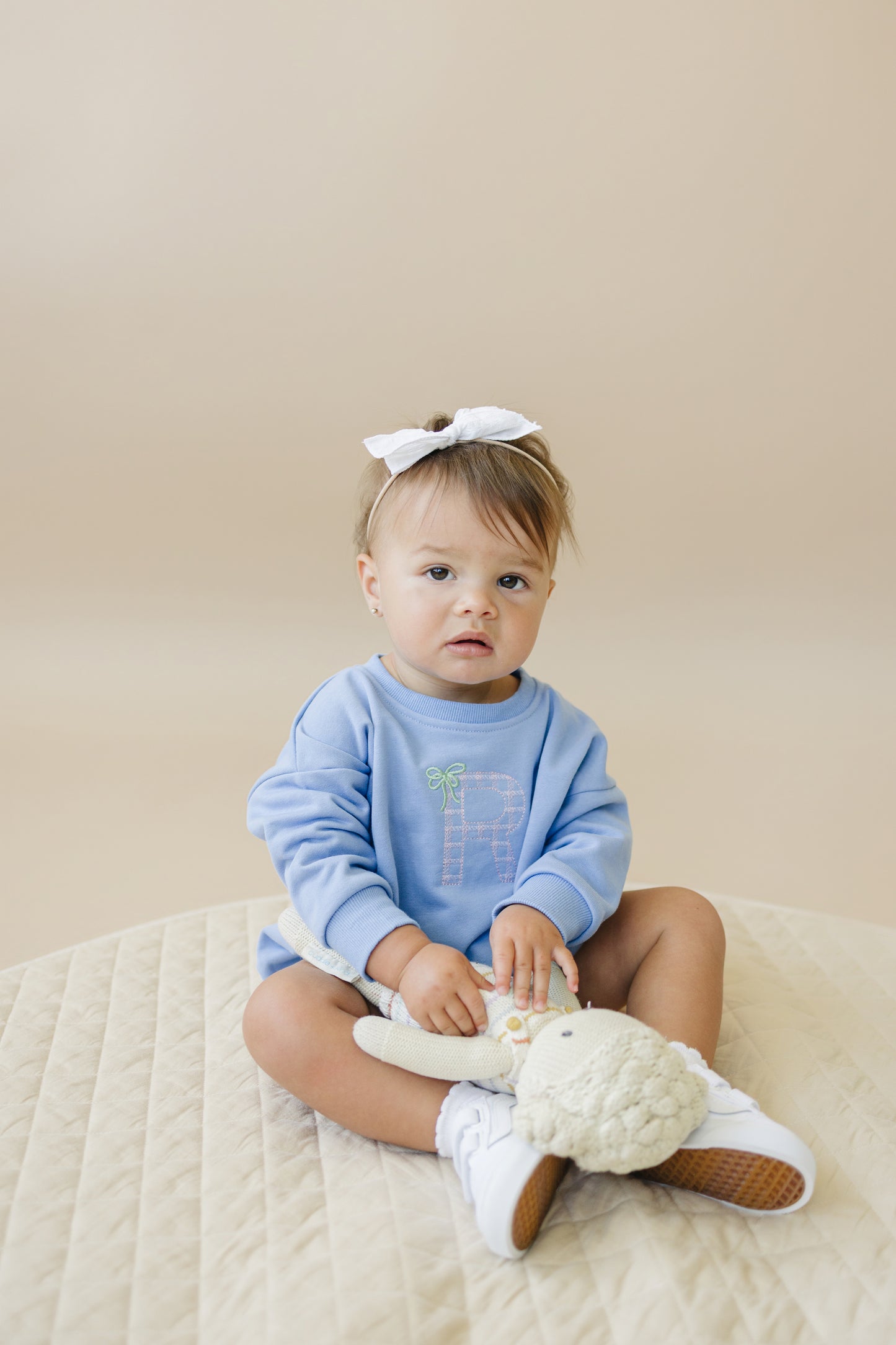 Custom Embroidered Crewneck Sweatshirt or Romper - Light Blue
