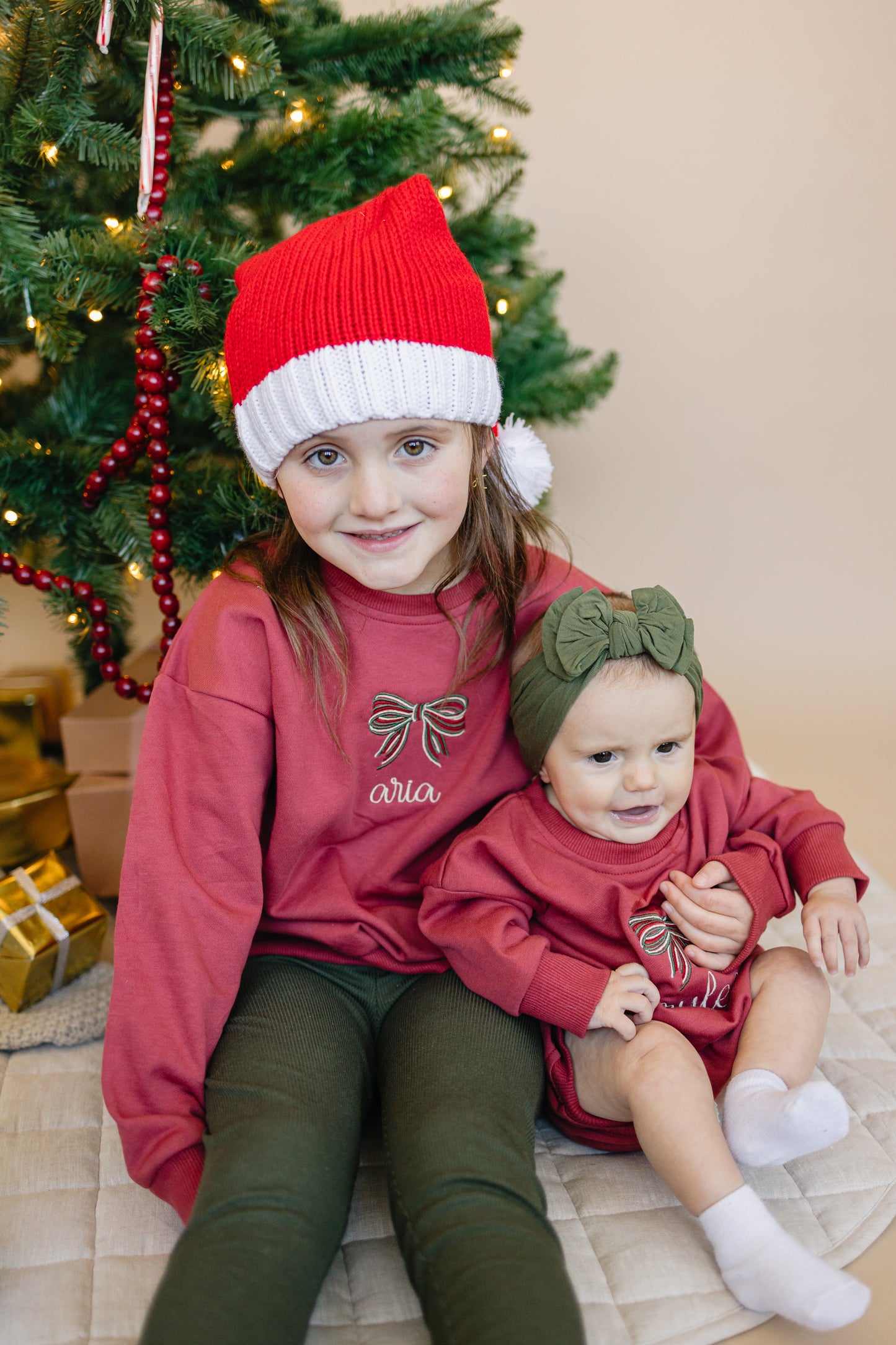 Custom Embroidered Red Sweatshirt or Romper - Christmas Bow