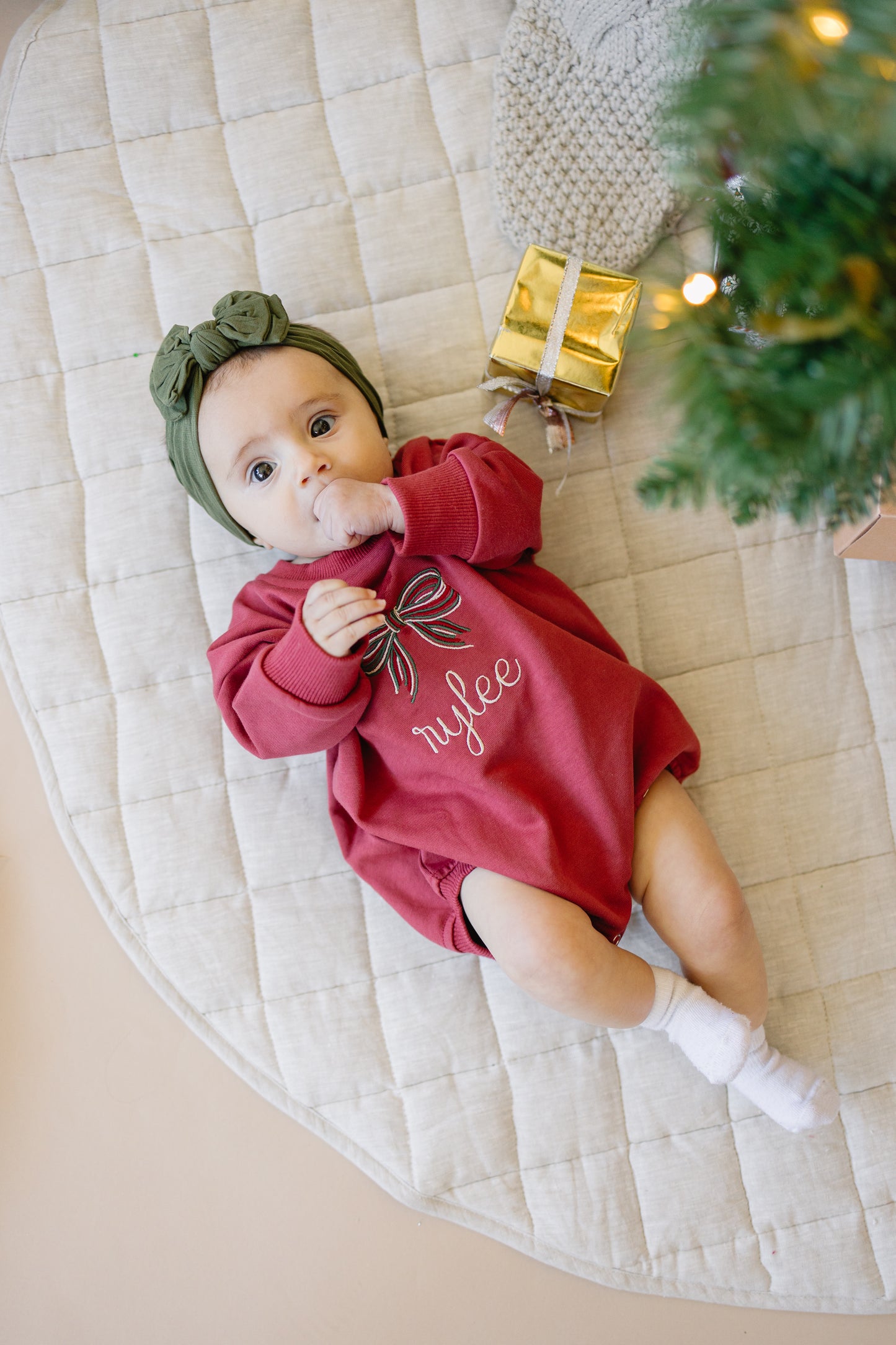 Custom Embroidered Christmas Bow Sweatshirt or Romper