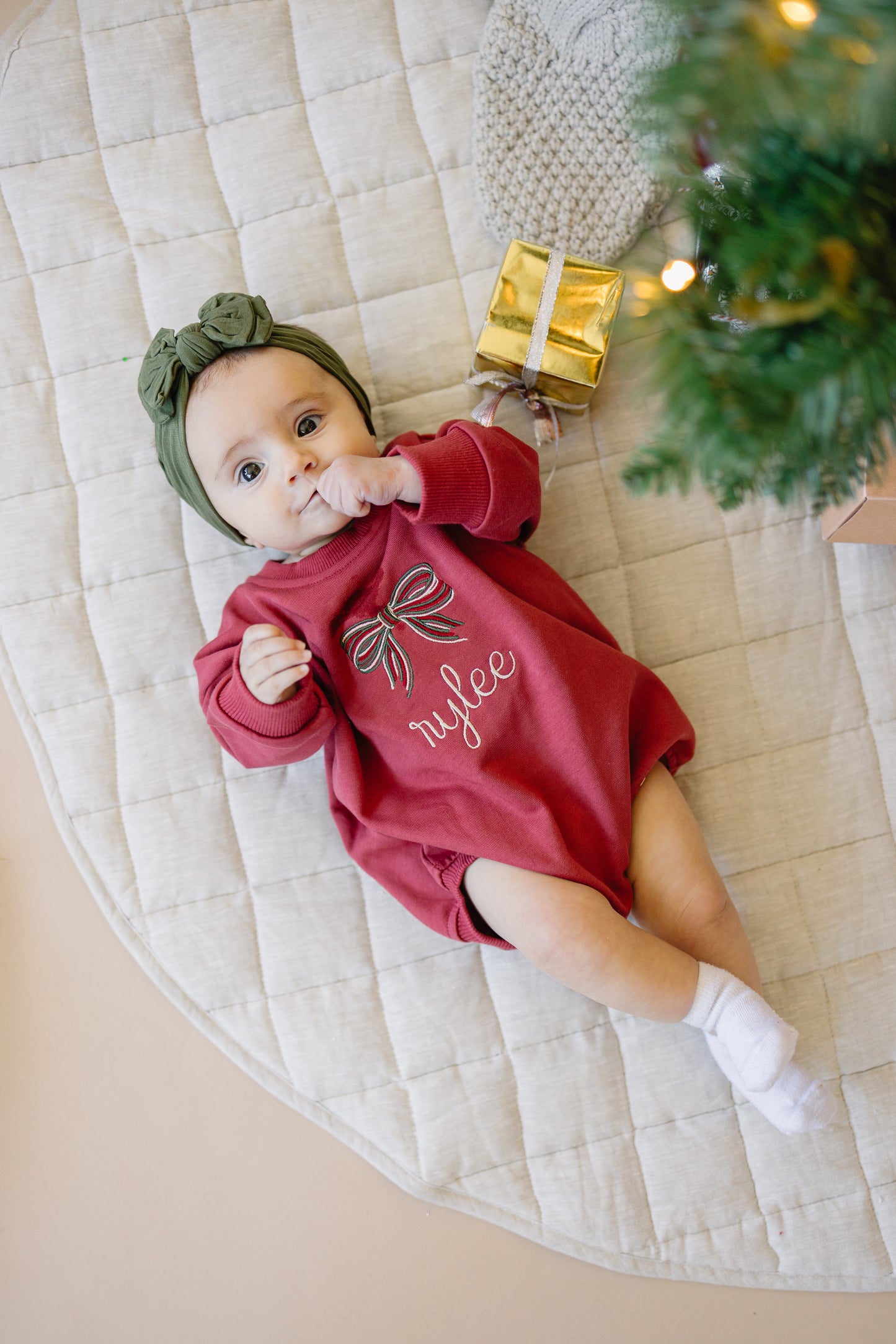 Custom Embroidered Christmas Bow Sweatshirt or Romper