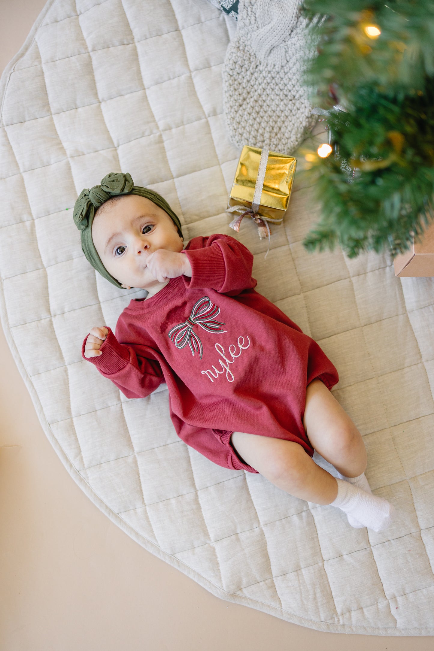 Custom Embroidered Christmas Bow Sweatshirt or Romper