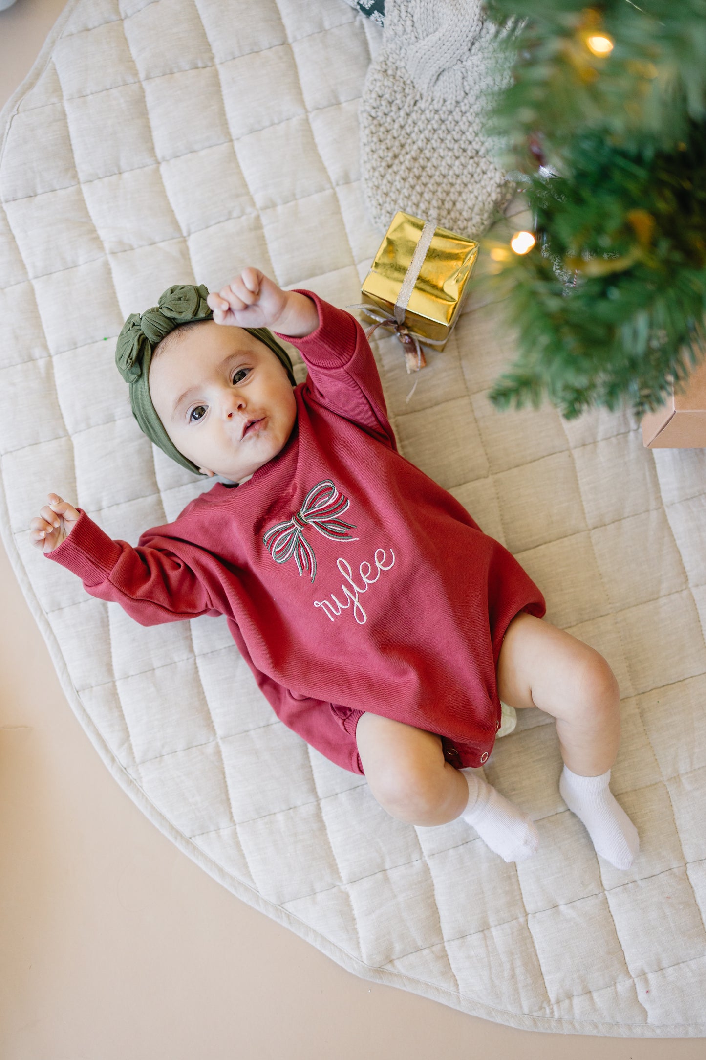 Custom Embroidered Christmas Bow Sweatshirt or Romper