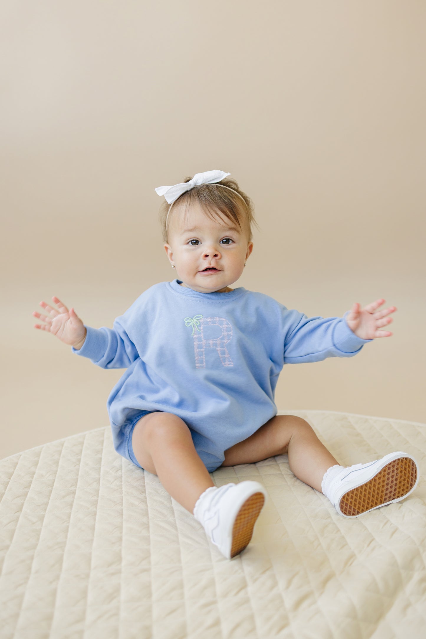 Custom Embroidered Crewneck Sweatshirt or Romper - Light Blue