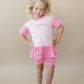 Custom Embroidered Colorblock Peplum Tee and Biker Shorts Set