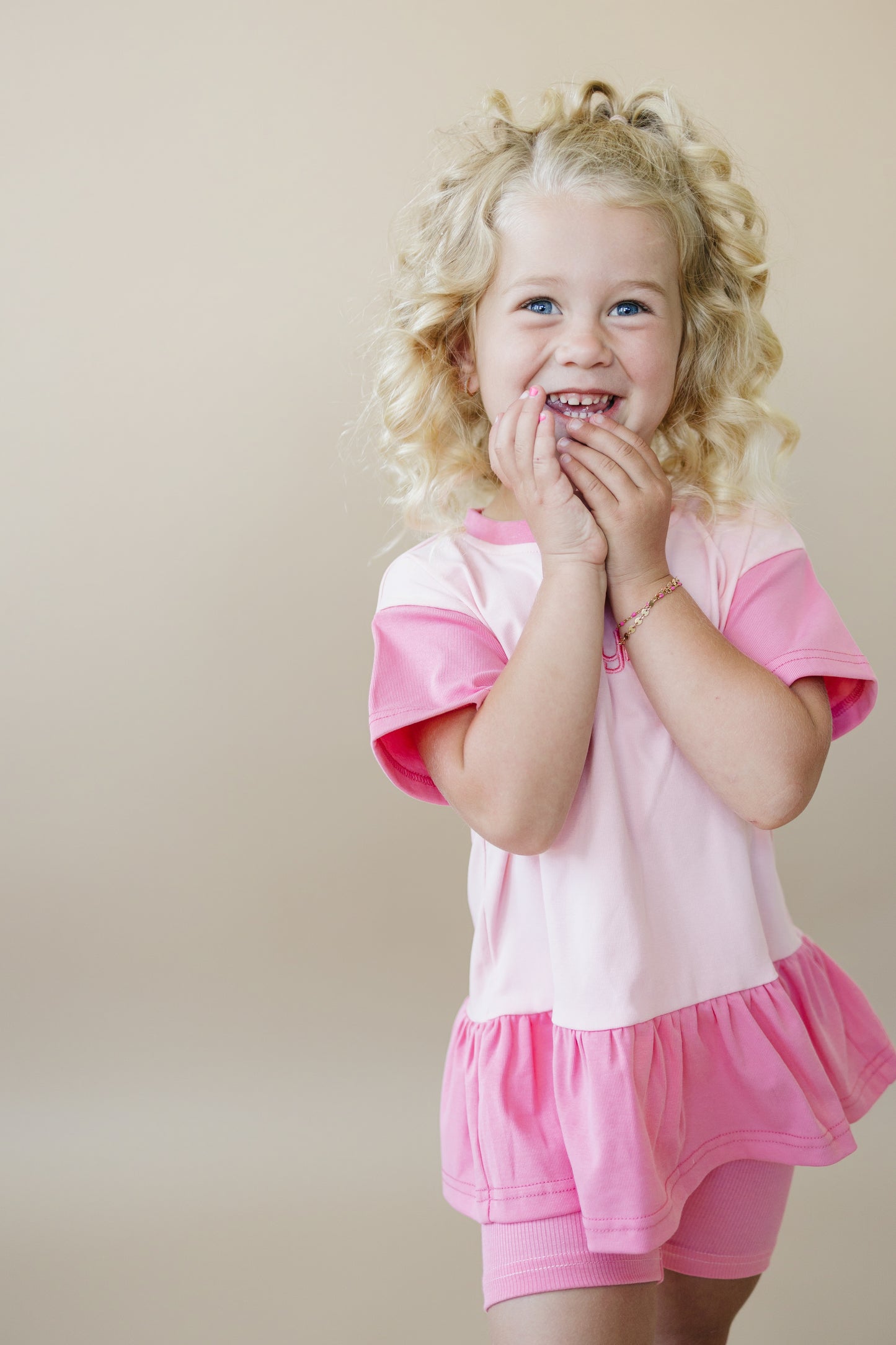 Custom Embroidered Colorblock Peplum Tee and Biker Shorts Set