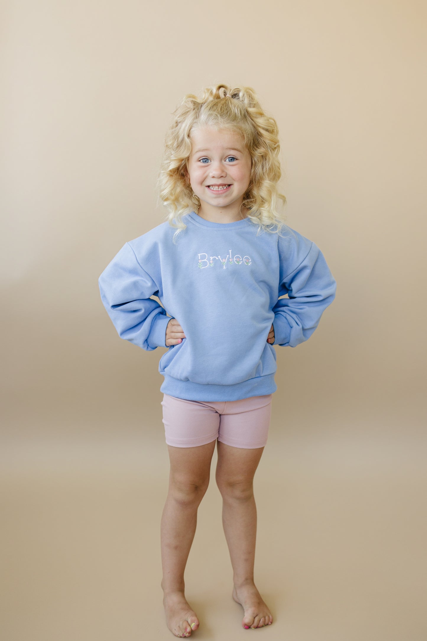 Custom Embroidered Crewneck Sweatshirt or Romper - Light Blue
