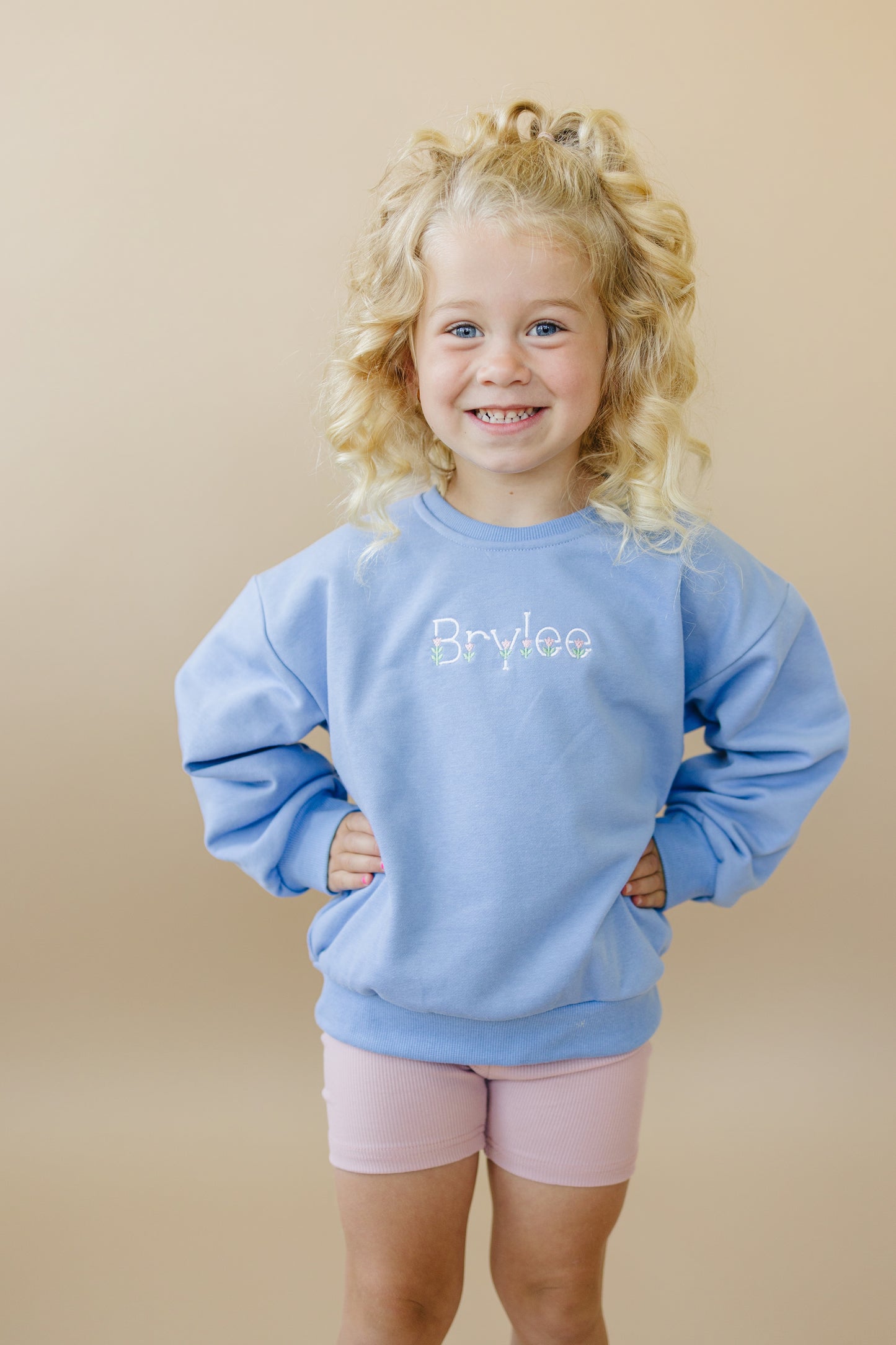 Custom Embroidered Crewneck Sweatshirt or Romper - Light Blue