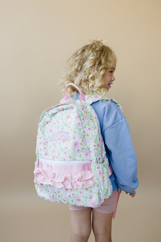 NEW Custom Embroidered Ruffle Floral Backpack